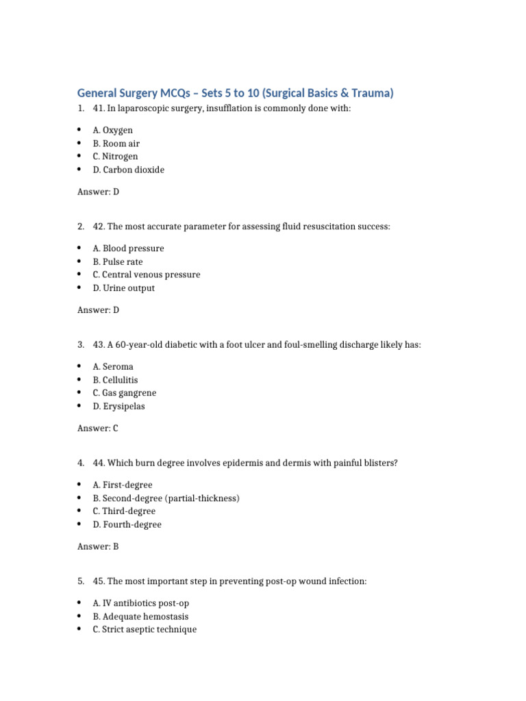 General Surgery MCQs: Sets 5-10 | PDF