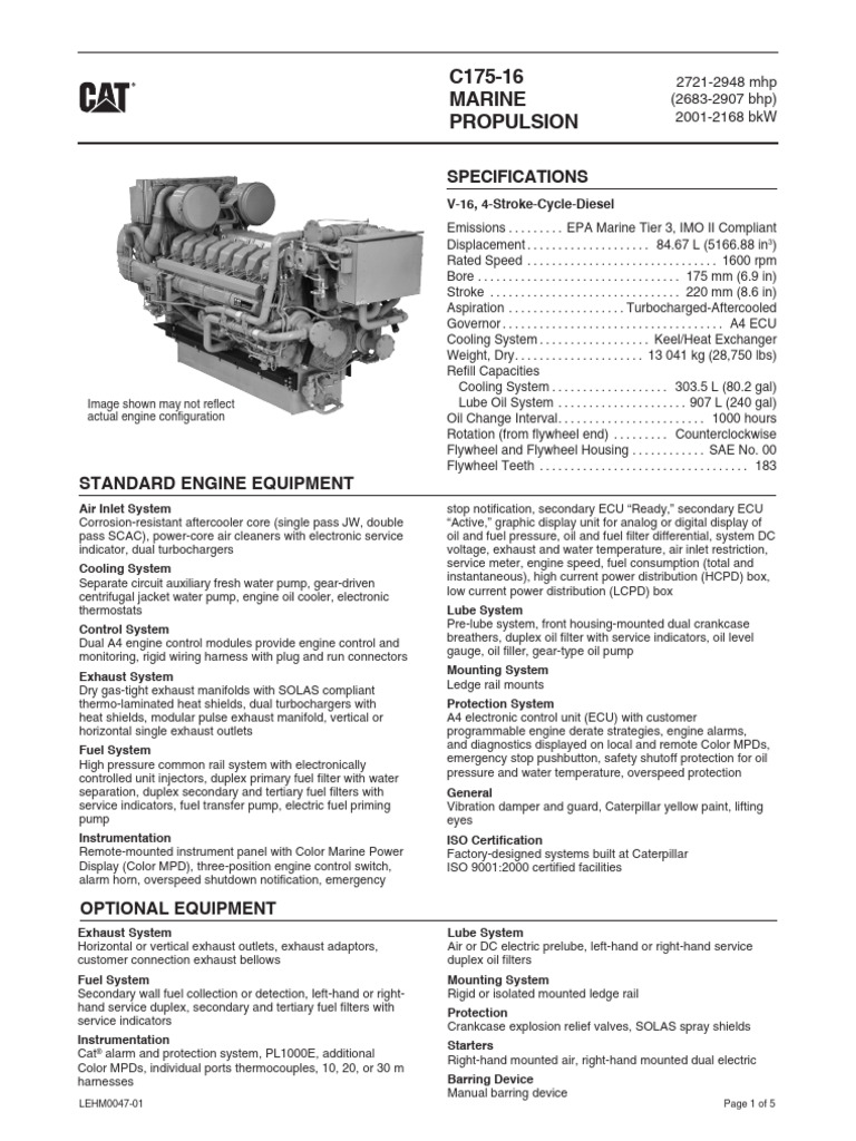 C175-16 Marine Diesel Engine Specs | PDF | Engines | Horsepower