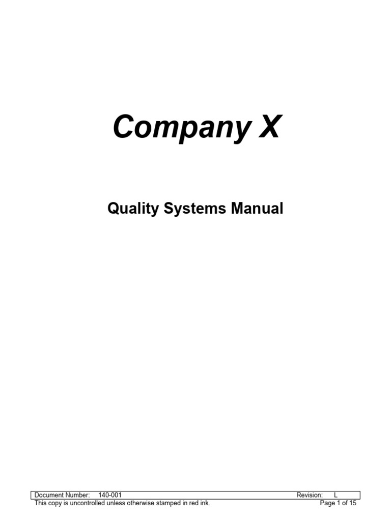 Company X Quality Systems Manual | PDF | Quality Management System ...