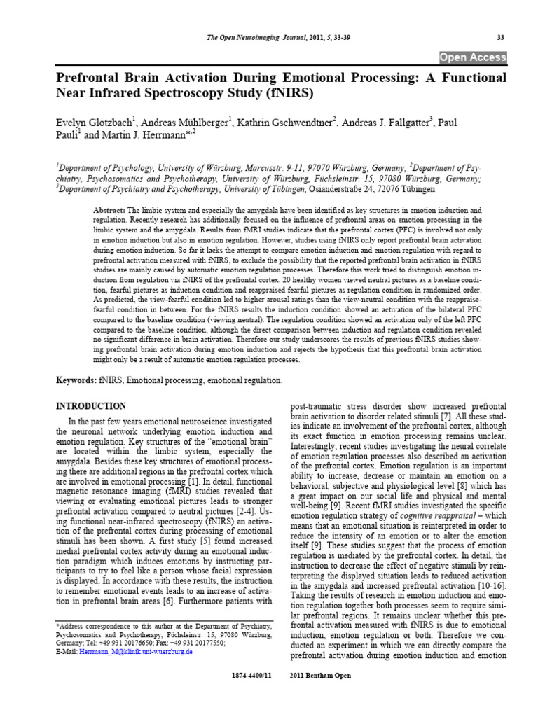 Prefrontal Activation in Emotion Processing | PDF | Prefrontal Cortex ...
