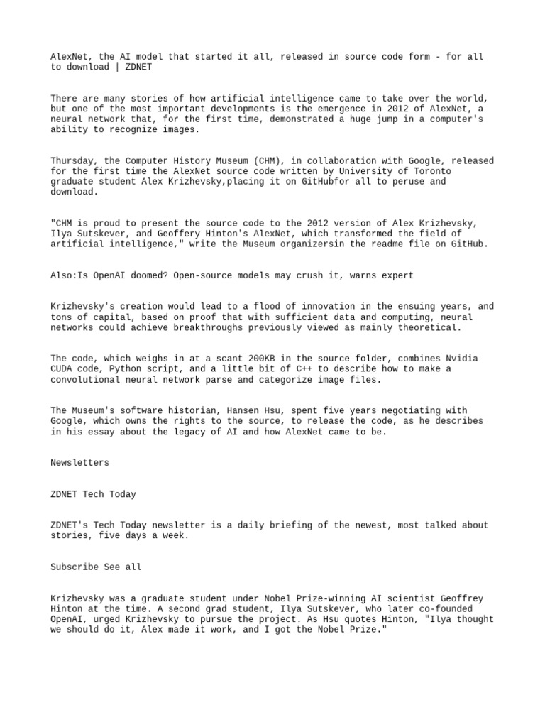 AlexNet, The AI Model That Started It All, Released in Source Code Form ...