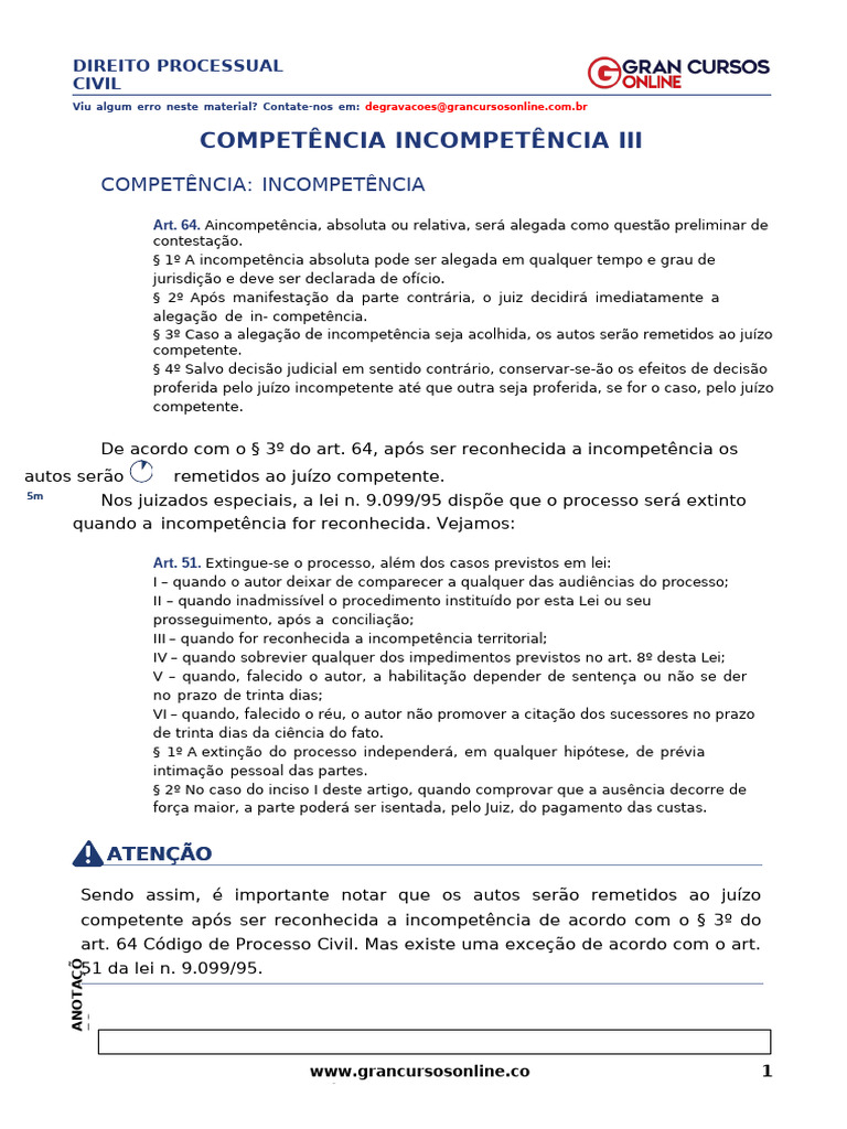 Competência e Incompetência no CPC | PDF | Sentença (jurídico ...