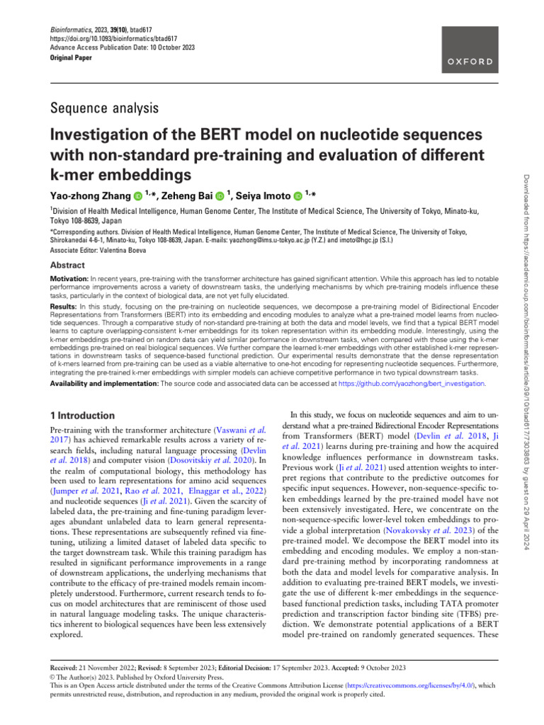 BERT Model Analysis for Nucleotide Sequences | PDF | Applied Mathematics