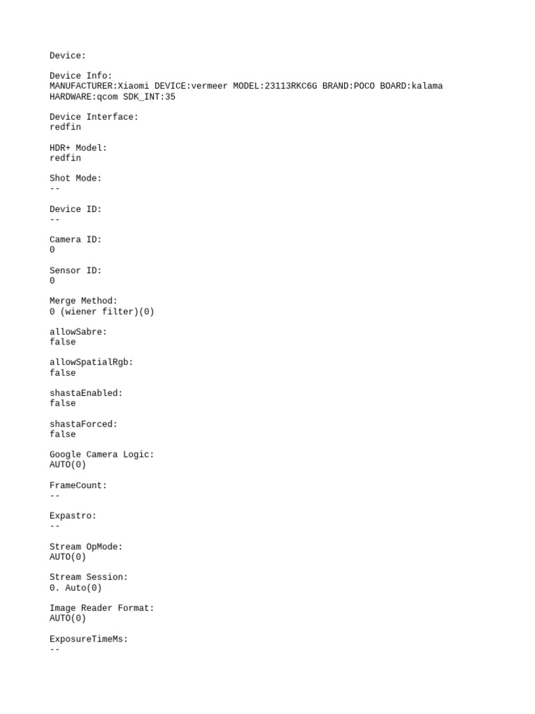 Xiaomi POCO Device Camera Specs | PDF