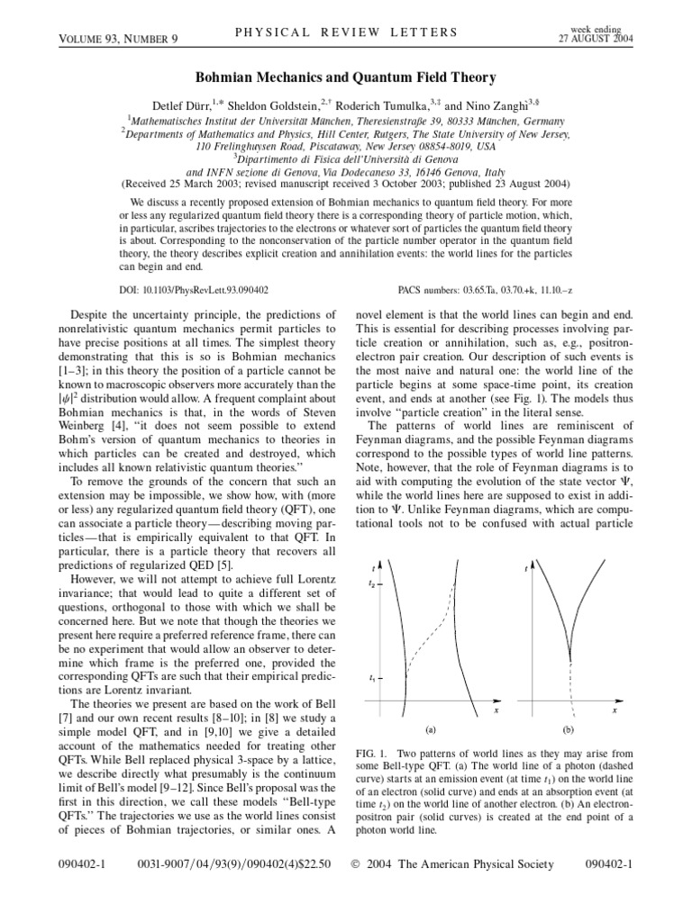 Bohmian Mechanics in Quantum Field Theory | PDF | Quantum Field Theory ...