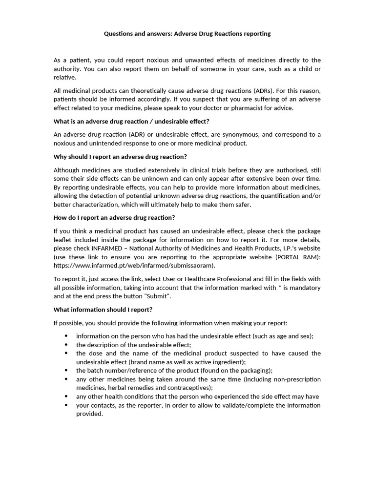 Reporting Adverse Drug Reactions | PDF | Pharmacovigilance ...