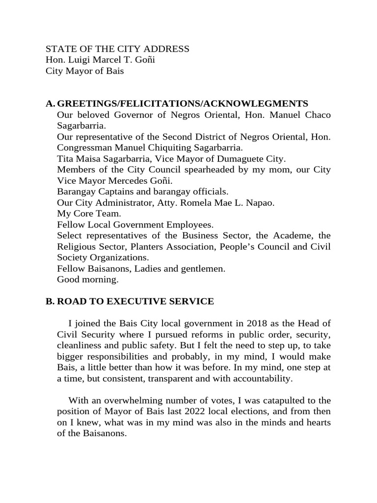 Bais City State Address 2023 | PDF | Tourism