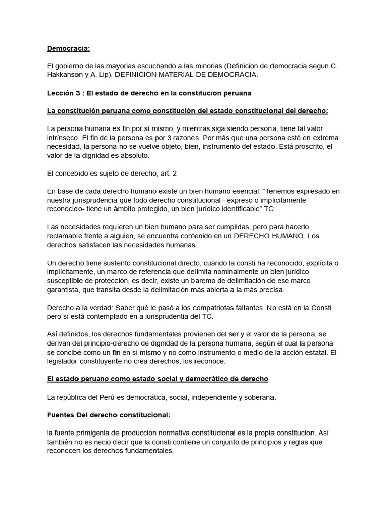 Democracia y Estado de Derecho en Perú | PDF | Constitución | Derechos ...