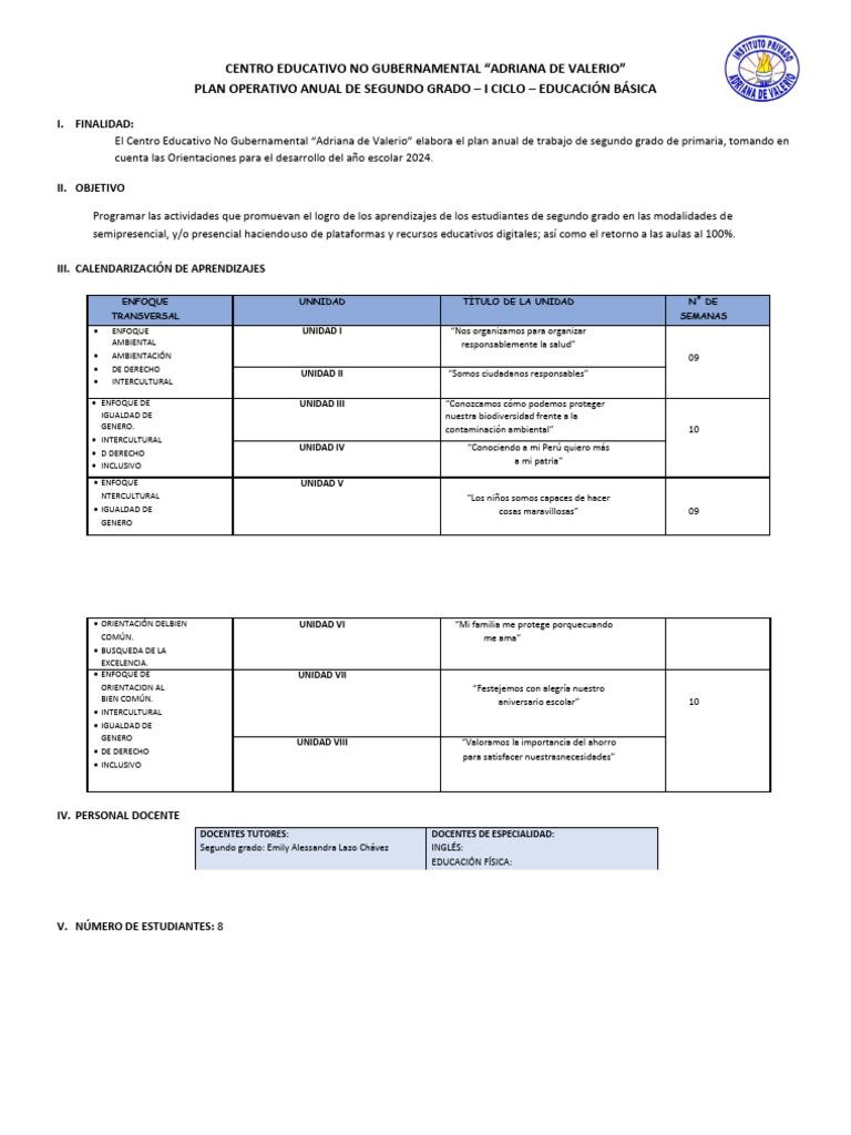 Plan Anual Segundo Grado 2024 | PDF | Longitud | Números