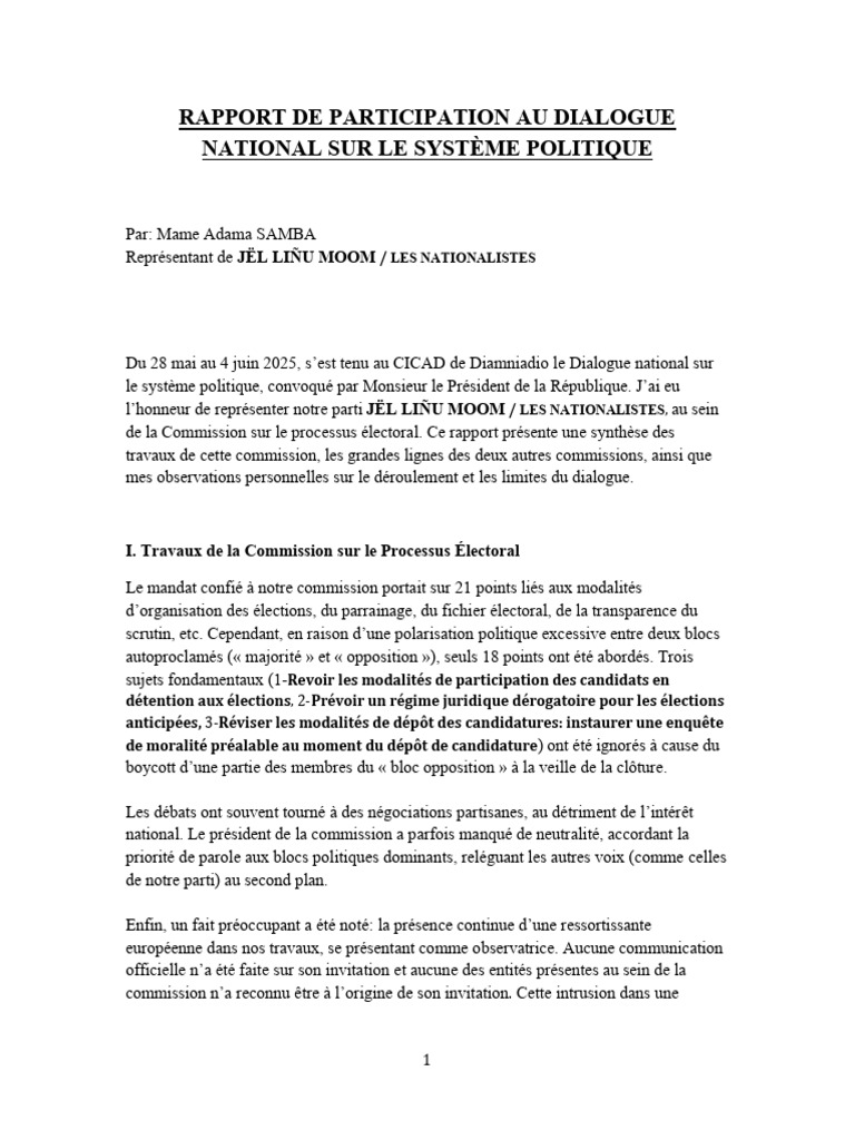 Rapport sur le Dialogue National 2025 | PDF | Constitution | Élections