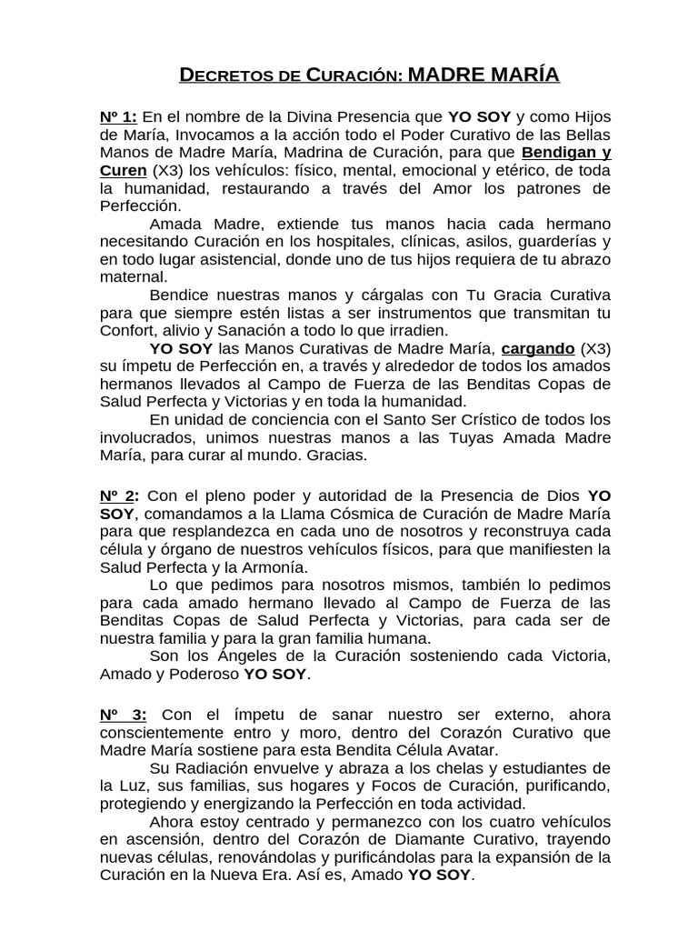 06 Decretos de Curación - Amada Madre María | PDF | Amor | Creencia ...