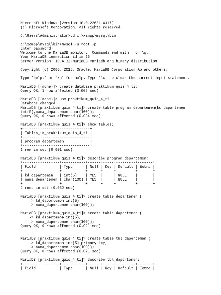 MariaDB Database and Table Creation Guide | PDF