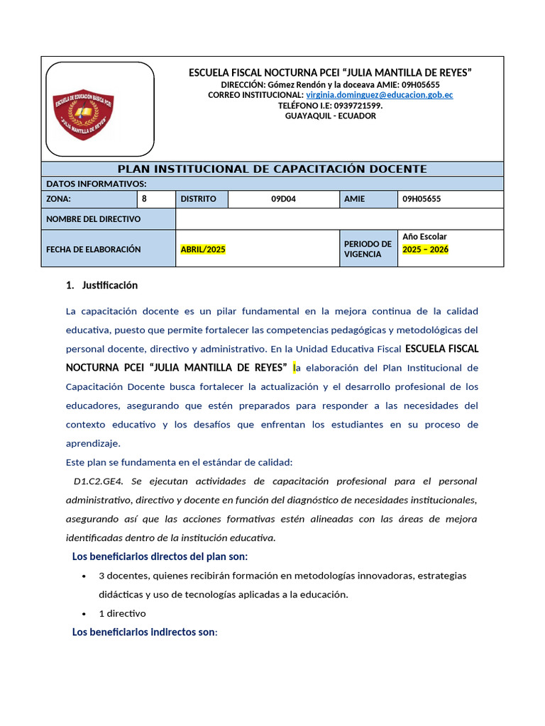 Plan de Capacitación Docente 2025-2026 | PDF | Maestros | Enseñando
