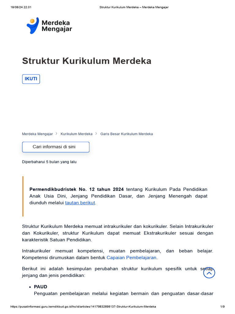 Struktur Kurikulum Merdeka SMP | PDF
