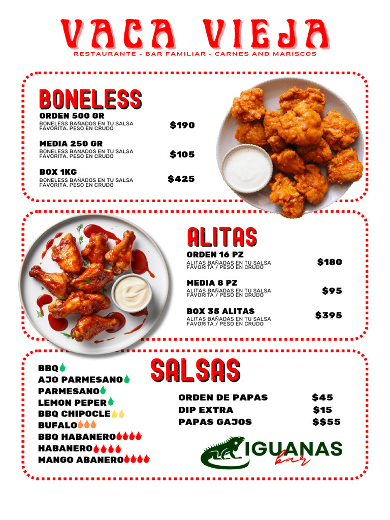 Vaca Vieja Snacks Menú | PDF