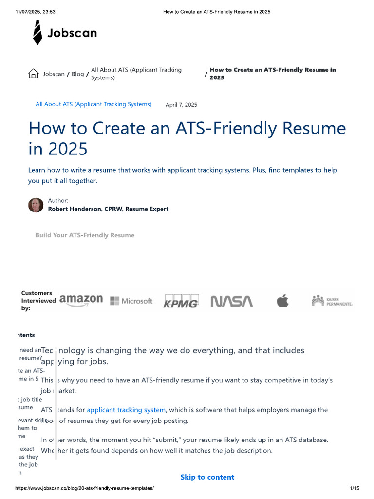 How to Create an ATS Friendly Resume - 1