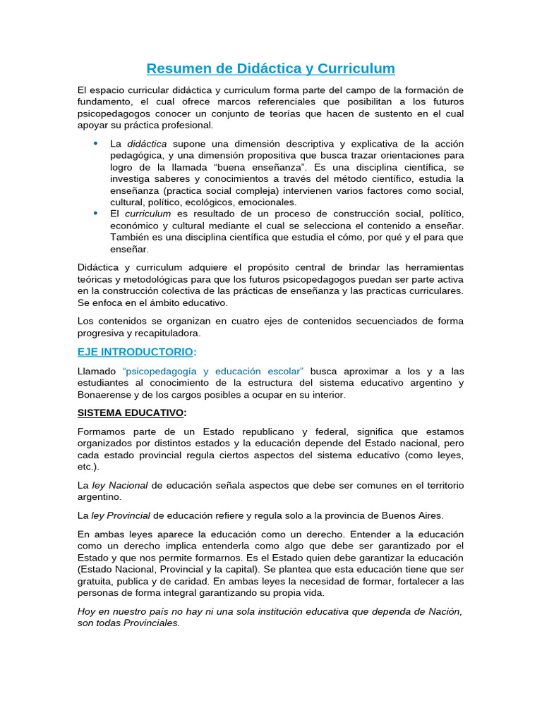 Didáctica y Curriculum en Psicopedagogía | PDF | Plan de estudios ...