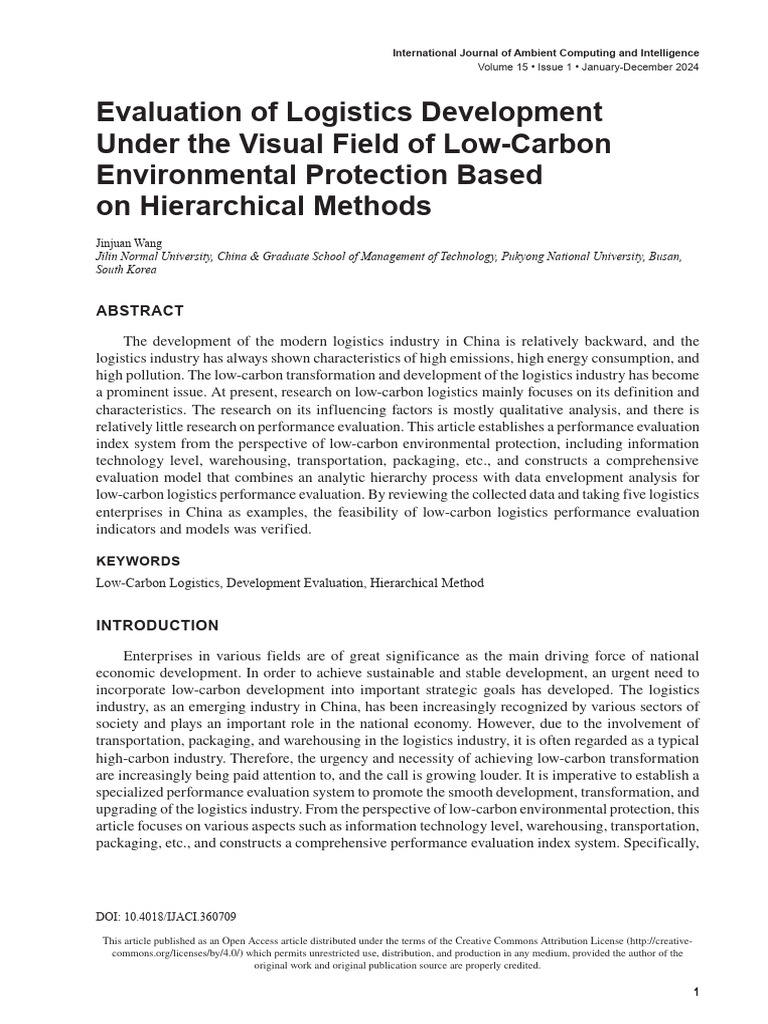 Low-Carbon Logistics Performance Evaluation | PDF | Logistics | Low ...