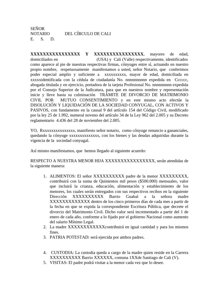 Poder Notarial para Divorcio y Liquidación | PDF | Propiedad de la ...