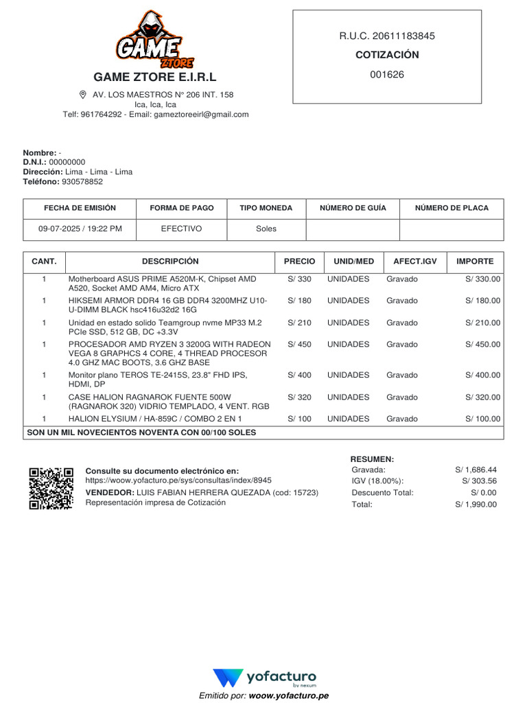 Cotización de Componentes de PC en Lima | PDF | Equipo de oficina ...