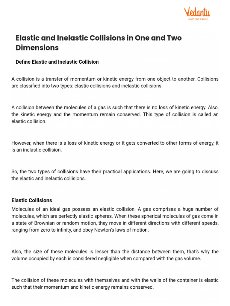 Elastic and Inelastic Collisions in One and Two Dimensions | PDF