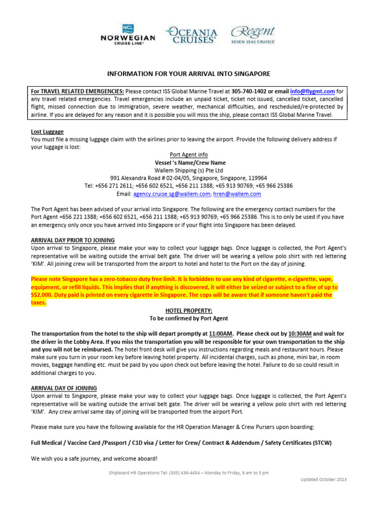 Arrival Instructions for Singapore Crew | PDF | Baggage