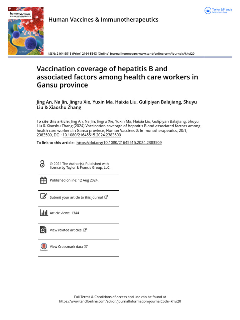 Hepatitis B Vaccination in Gansu Healthcare Workers | PDF | Hepatitis B ...