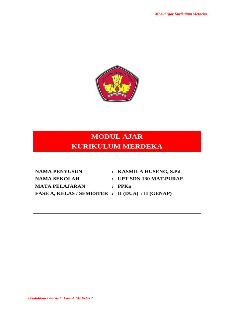 Modul Ajar PPKn Kelas 2 SD Merdeka | PDF
