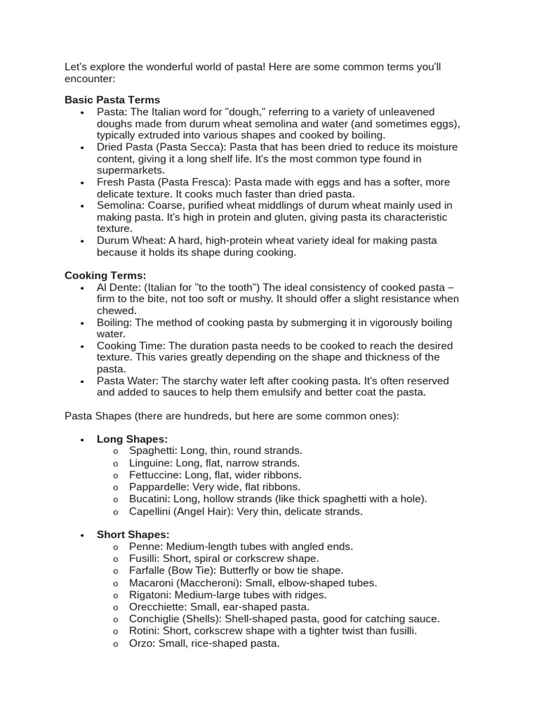 Understanding Pasta: Terms & Cooking Tips | PDF | Pasta | Asian Cuisine