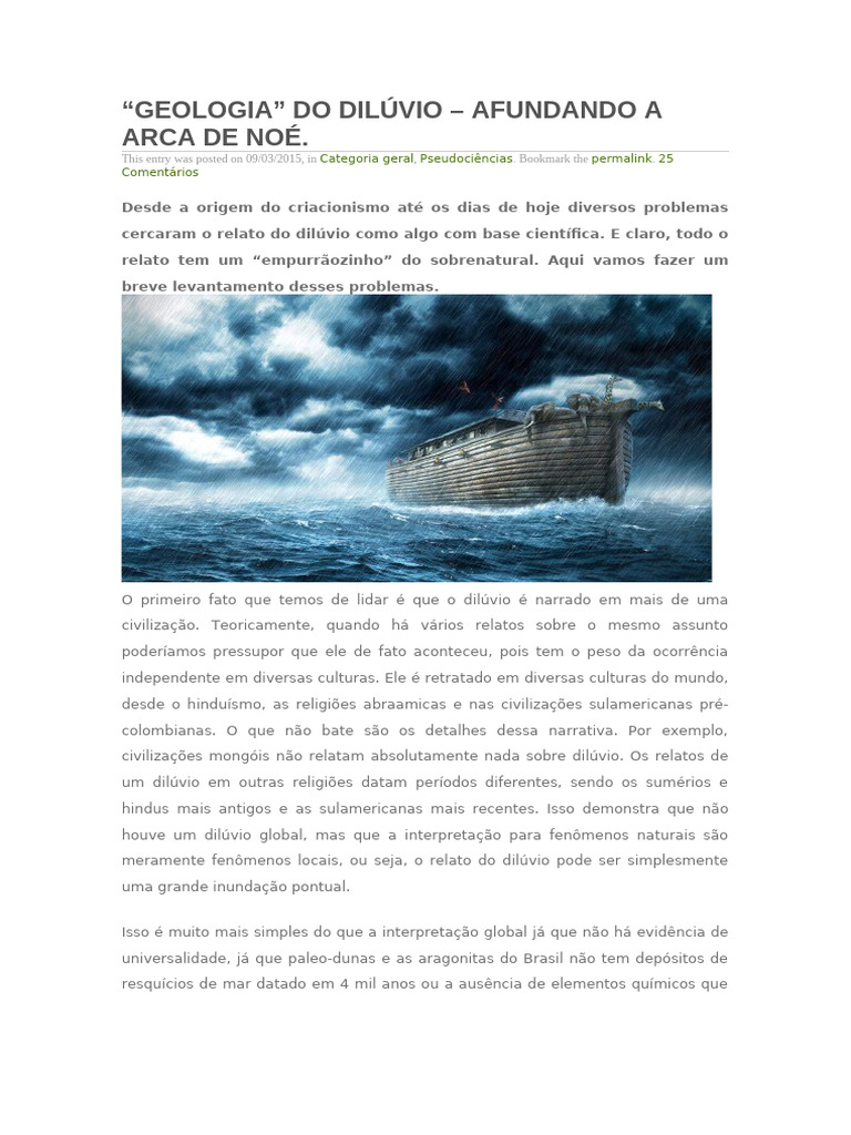 Geologia do Dilúvio: Mitos e Fatos | PDF | Mito do Dilúvio | Evolução