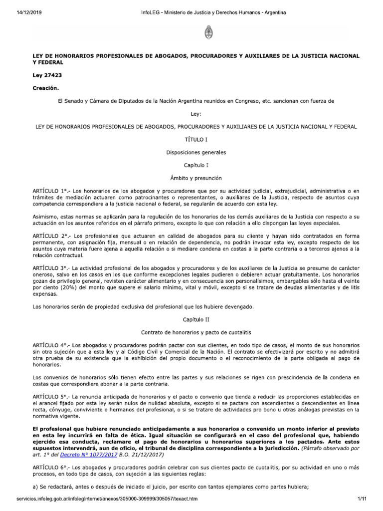 Ley de Honorarios Profesionales | PDF