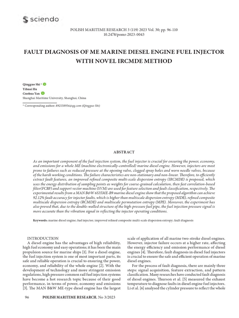 Marine Diesel Injector Fault Diagnosis | PDF | Diesel Engine | Signal ...