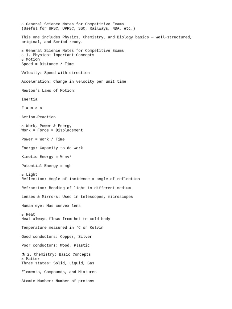 General Science Notes for Competit PDF Chemistry Cell (Biology) General Science Notes for Competit PDF Chemistry Cell (Biology)