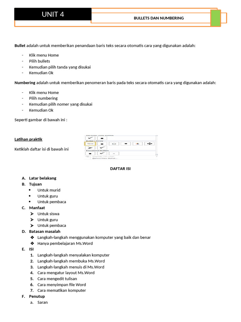Panduan Penggunaan Bullets dan Numbering | PDF