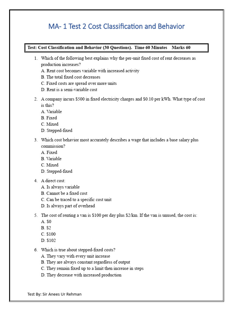 Cost Classification Chapter 2 | PDF