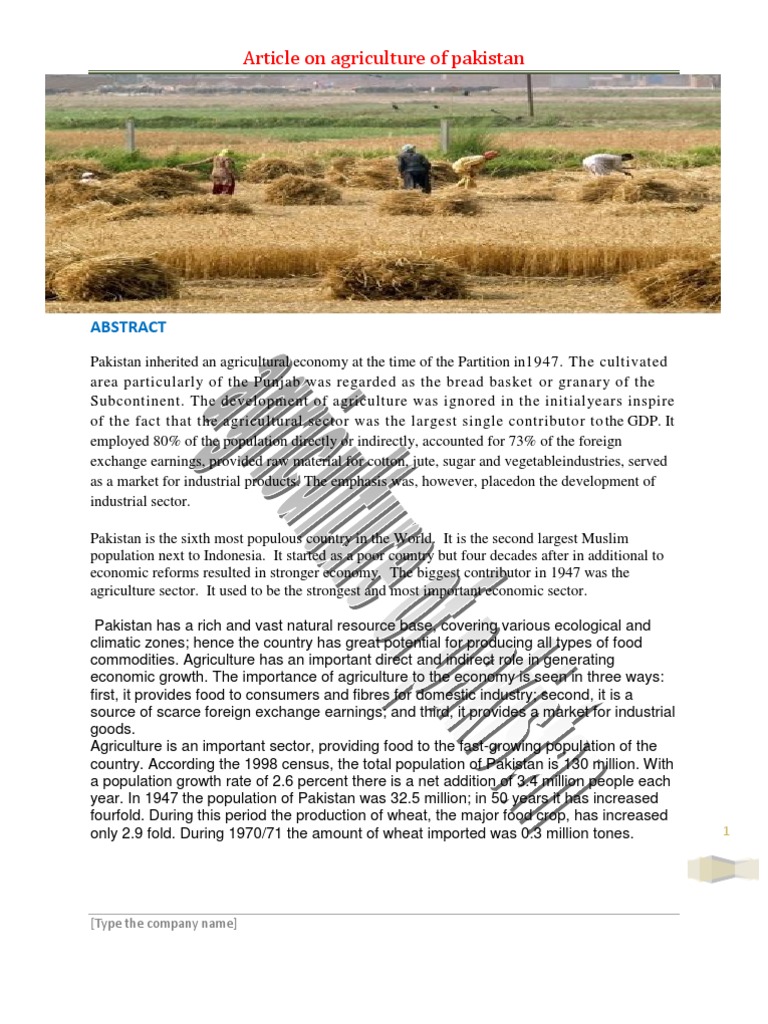 Article On Agriculture of Pakistan: (Type The Company Name) | PDF ...