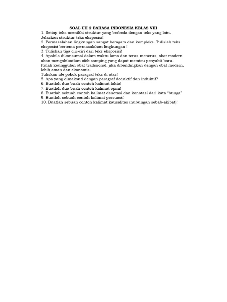 Soal Uh 2 Bahasa Indonesia Kelas Viii | PDF