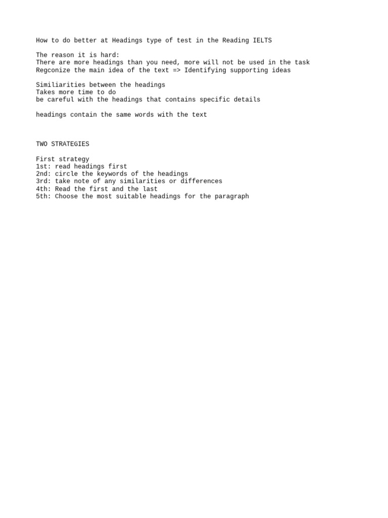 Strategies For Headings Type of Task | PDF