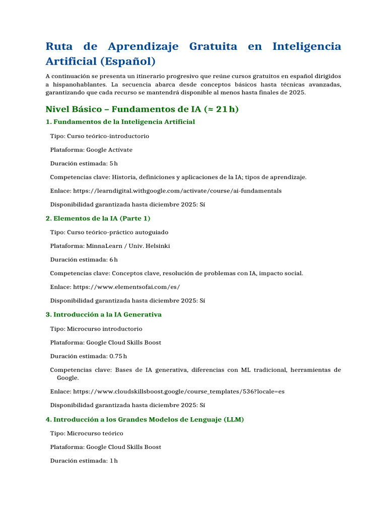 Cursos Gratuitos de IA 2023 en Español | PDF | Inteligencia artificial ...