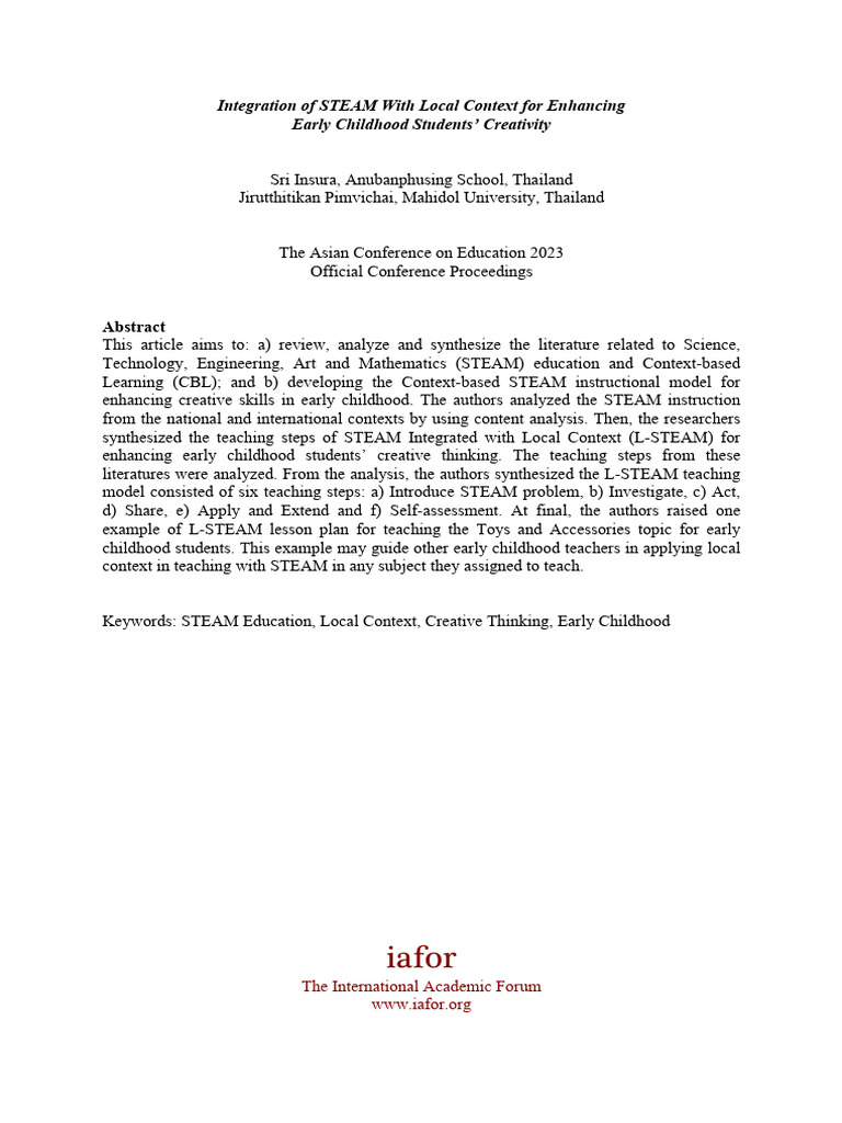 Enhancing Creativity in Early Childhood STEAM | PDF | Teachers | Learning