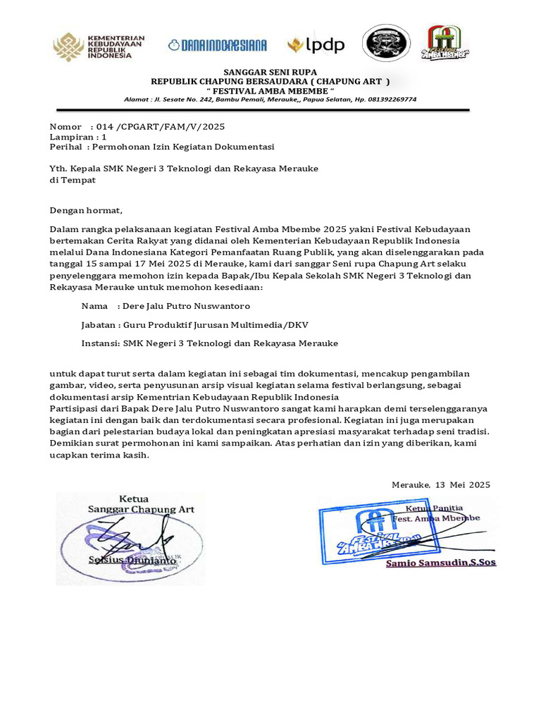 Surat Permohonan-chapung Art | PDF