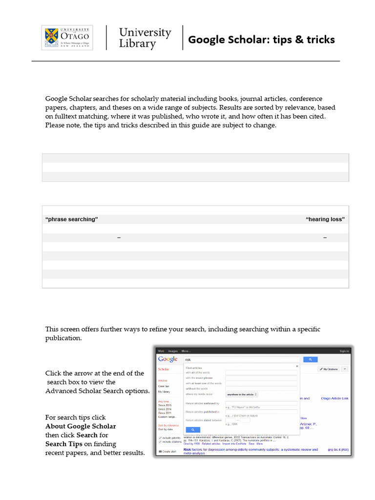 Google Scholar Search Tips & Tricks | PDF | Citation