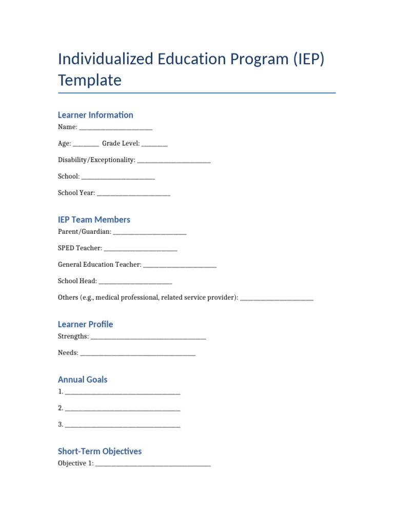IEP Template for Special Education Planning | PDF