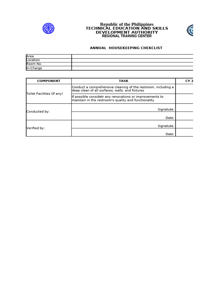 Annual Housekeeping Checklist Template | PDF
