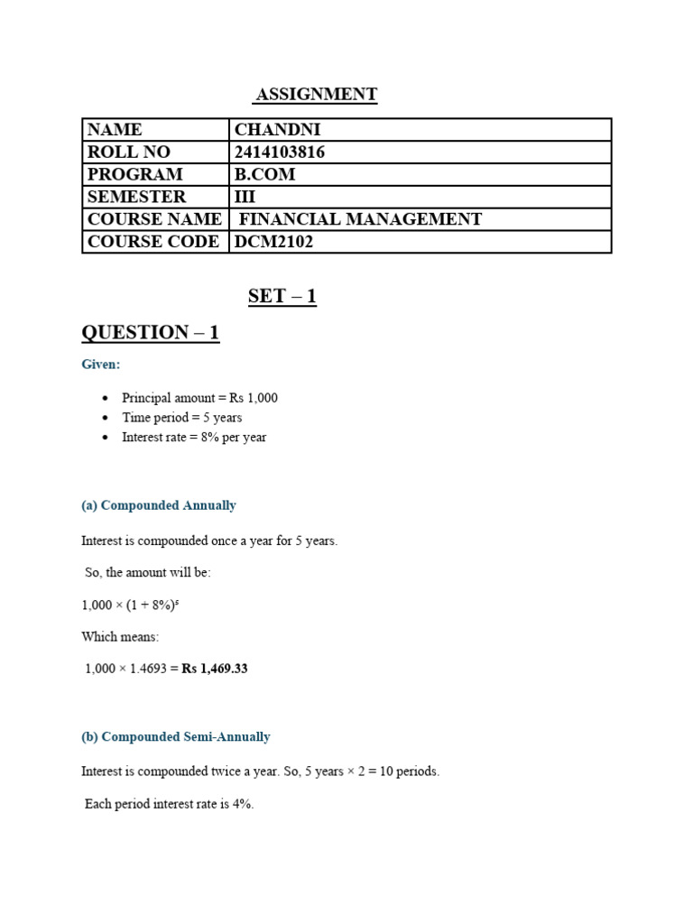 Financial Management Assignment Solutions | PDF | Net Present Value ...