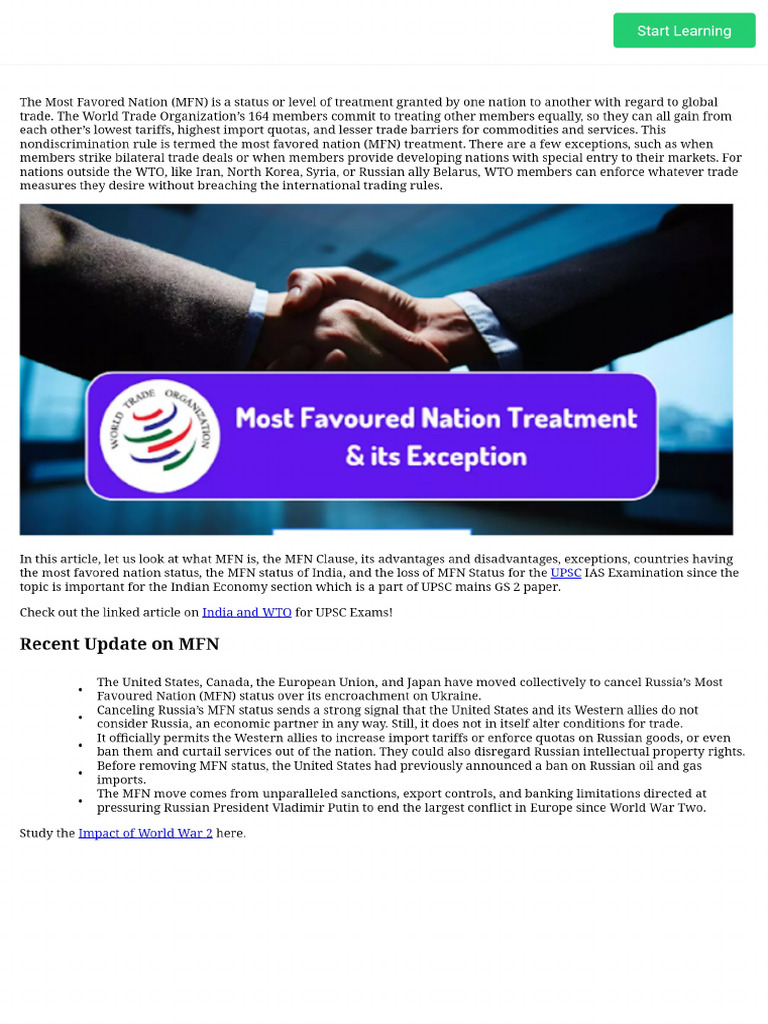 Most Favored Nation (MFN) - Exceptions, Benefits & Challenges | PDF