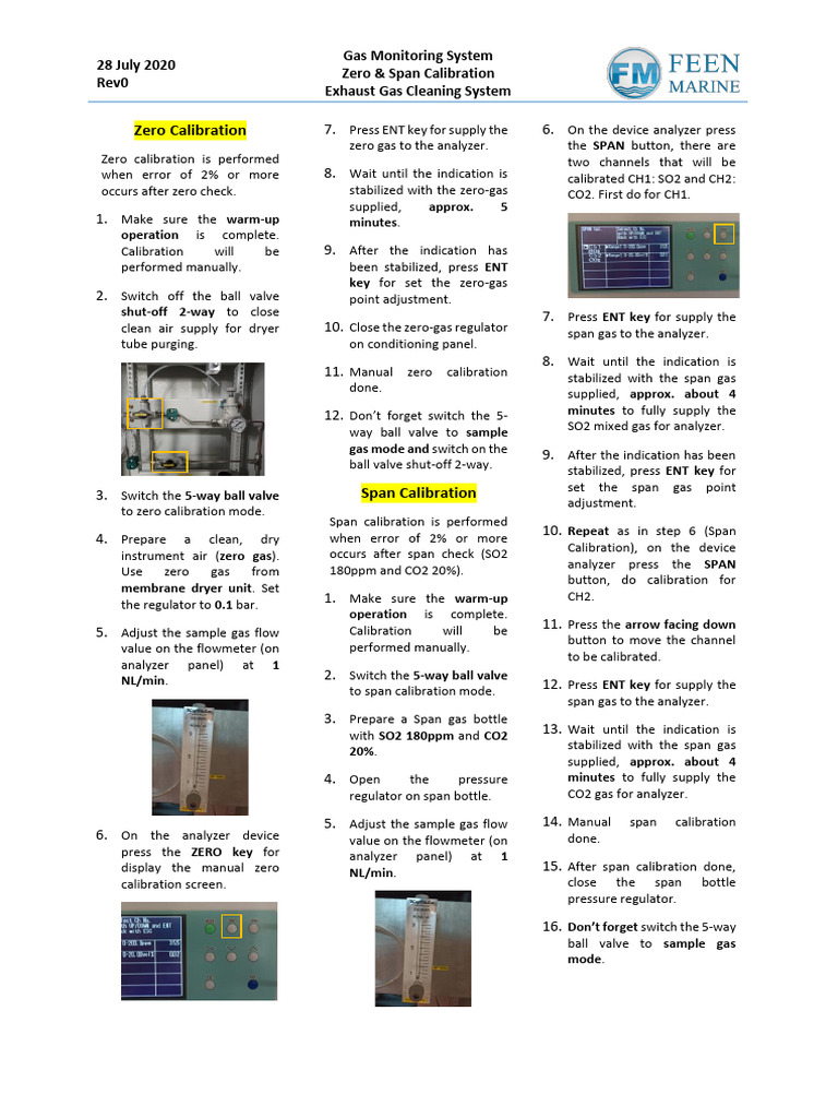 Gas Calibration Procedures Guide | PDF | Calibration | Valve