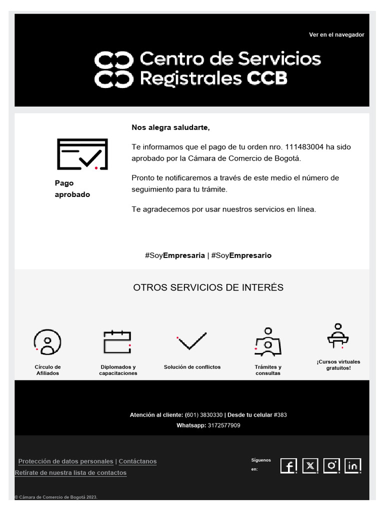 Confirmación de Pago CCB Bogotá | PDF