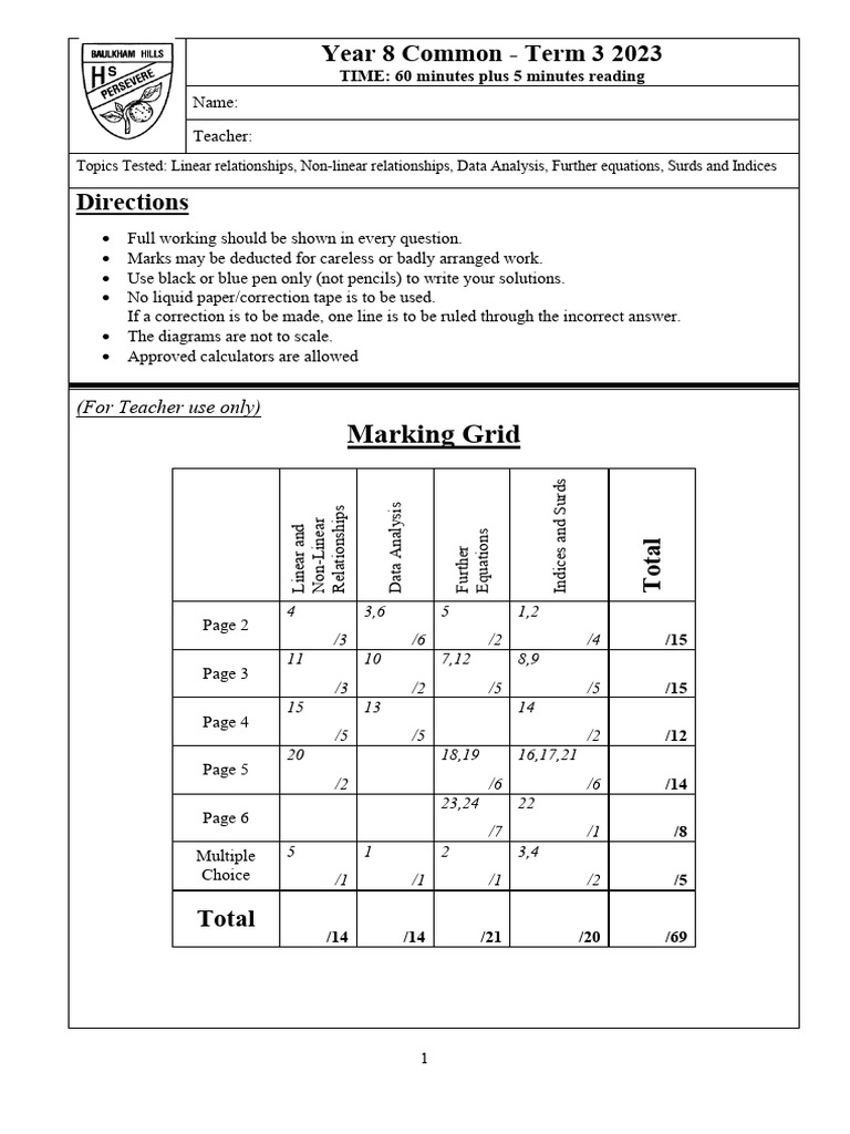 Year 8 Term 3 Math Exam 2023 | PDF | Significant Figures | Mathematics