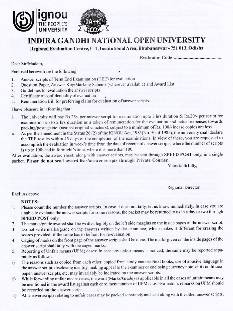 IGNOU TEE Evaluation Guidelines | PDF | Methodology | Evaluation Methods